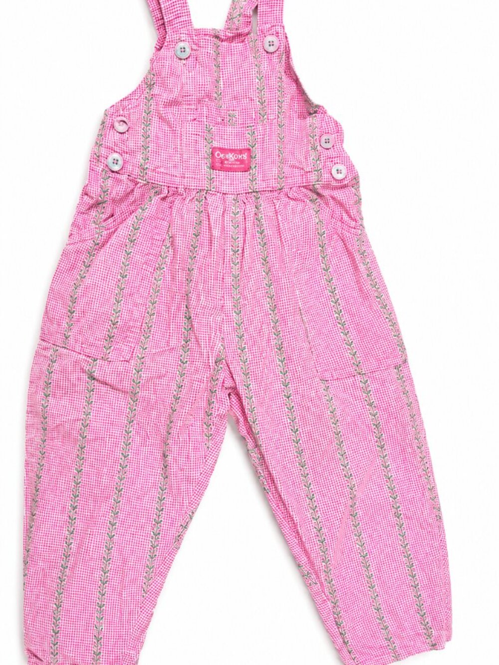 Vintage OshKosh Overalls 3T Pink Gingham Embroidered USA Made